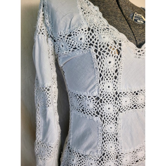 Boston Proper Ivory White Crochet Square Hippy Boho Long Sleeve Top Cover up S - Picture 2 of 15